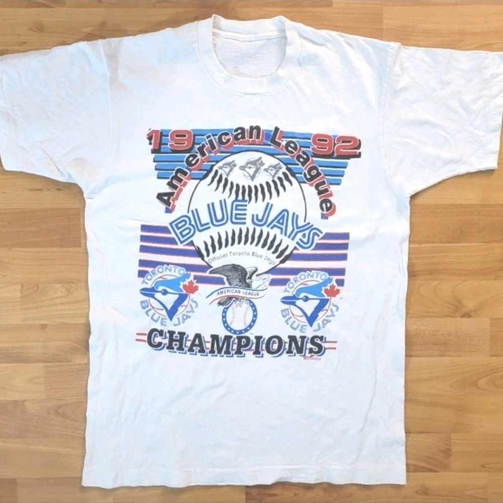 Vintage Blue Jays 1992 Men's Large White Graphic T-Shirt Single Stitch